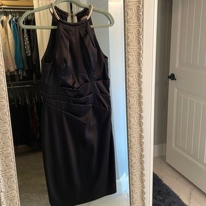 Eliza J size 6 Black satin with gold chain collar